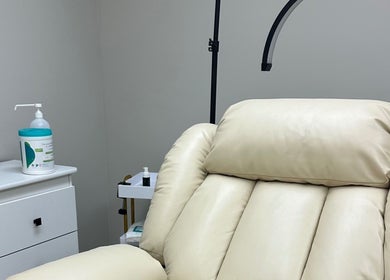 Comfortable spa chair in a treatment room at 92 Lakeshore Road East, Mississauga, Ontario, CA.