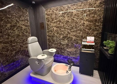 Luxurious pedicure chair at Hair Zone - Al Yasmin, Riyadh, Riyadh Province, SA with elegant decor.