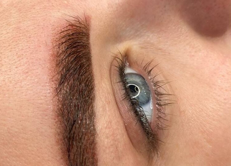Close-up of elegant eyebrow shaping at Vysochanska Viktoriia, New York, New York, US.