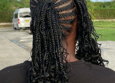 Intricate cornrows and braids styled at Tees Hair Affair, Saint John's, Saint John, AG.