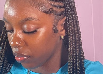 Close-up of intricate braids at Tees Hair Affair, Saint John's, Saint John, AG.