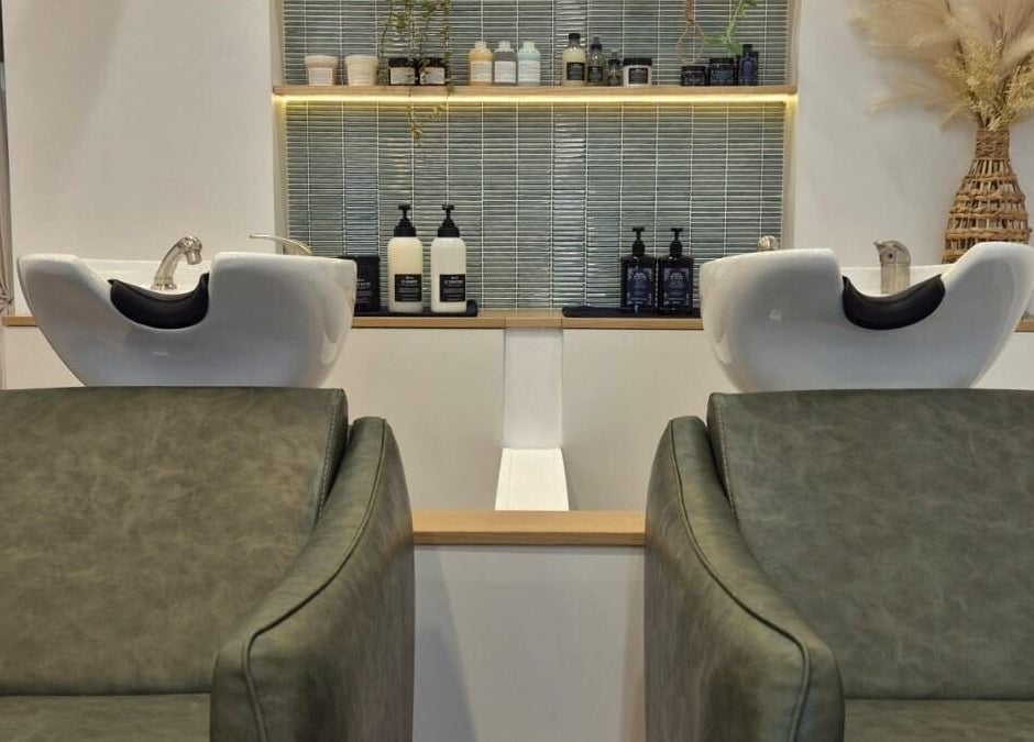 Elegant wash stations at The Studio by Laurine Durand in Camp Hill, Queensland, AU with modern decor.