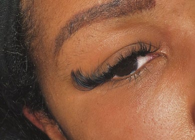 Close-up of elegant lash extensions at De Effys Effectttt, Ilford, England, GB.