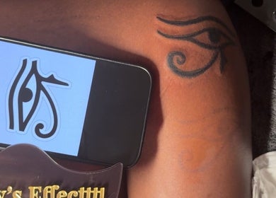 Eye of Horus tattoo design at De Effys Effectttt, Ilford, England, GB capturing artistic expression.