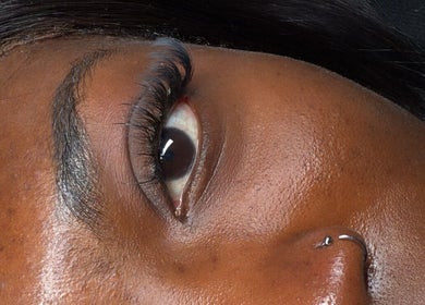 Close-up of enhanced lashes at De Effys Effectttt, Ilford, England, GB showcasing natural beauty.