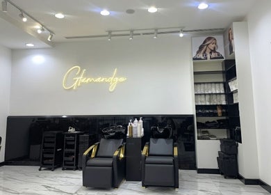 Interior of Glam & Go Ladies Salon L.L.C in Dubai, AE showcasing plush seating and elegant decor.