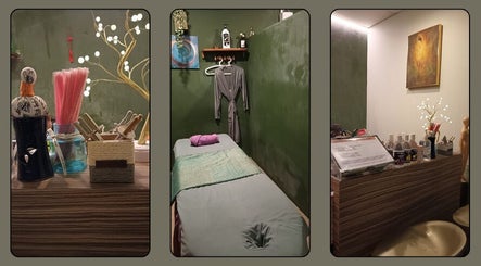 Relaxing massage room at JY Aromatherapy, Bayan Lepas, Penang, MY with ambient lighting and essentials.