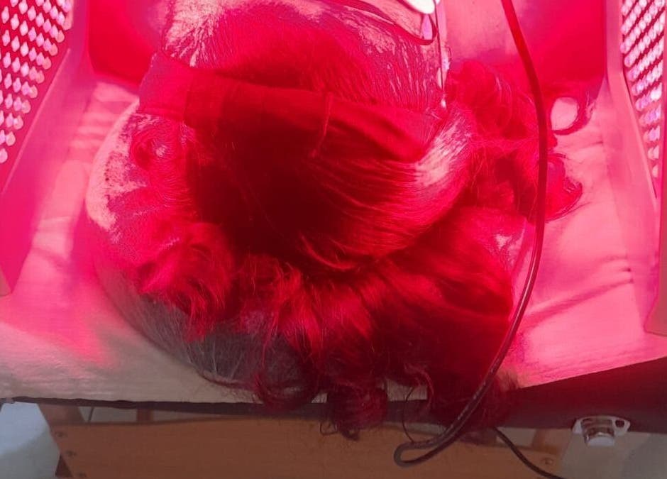 Red light therapy session at Suzanne's Body Care, 68 Hagley Park Road, Kingston, St. Andrew Parish, JM.