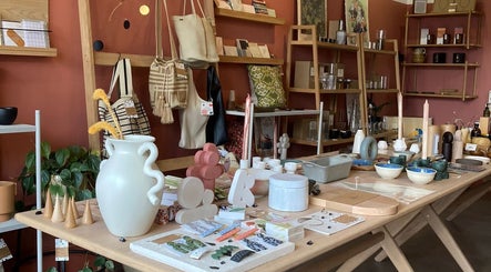 Chic crafts and decor at Wardrobe Of Friends, Stockport, England, GB. Stylish shelves, unique pottery, totes, and vases.