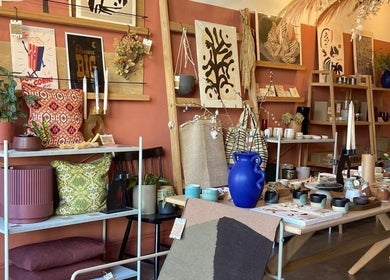 Cozy interior with decor and ceramics at Wardrobe Of Friends, Stockport, England, GB.