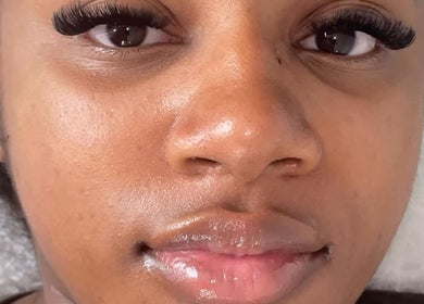 Close-up of eyelash extensions at Byjords in Salford, England, GB, showcasing expert beauty treatment.