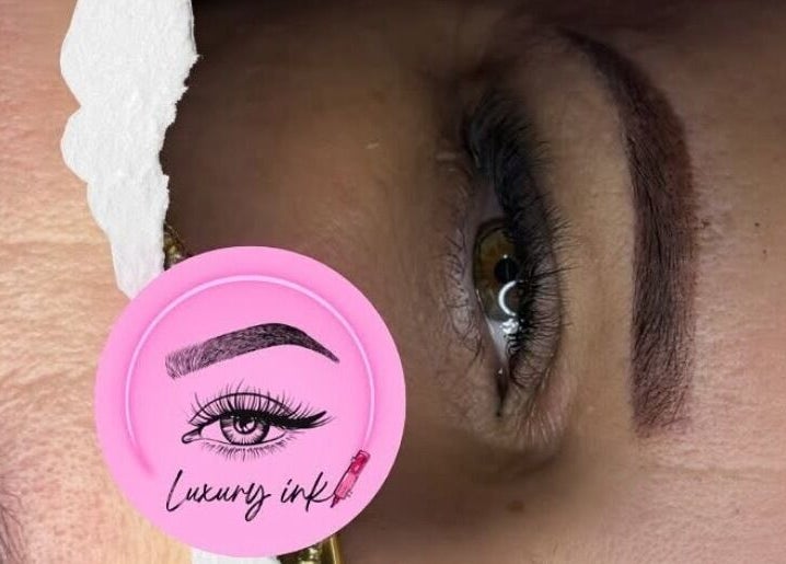 Close-up of perfectly shaped eyebrows at Luxury Ink, Willemstad, CW showcasing precision beauty techniques.