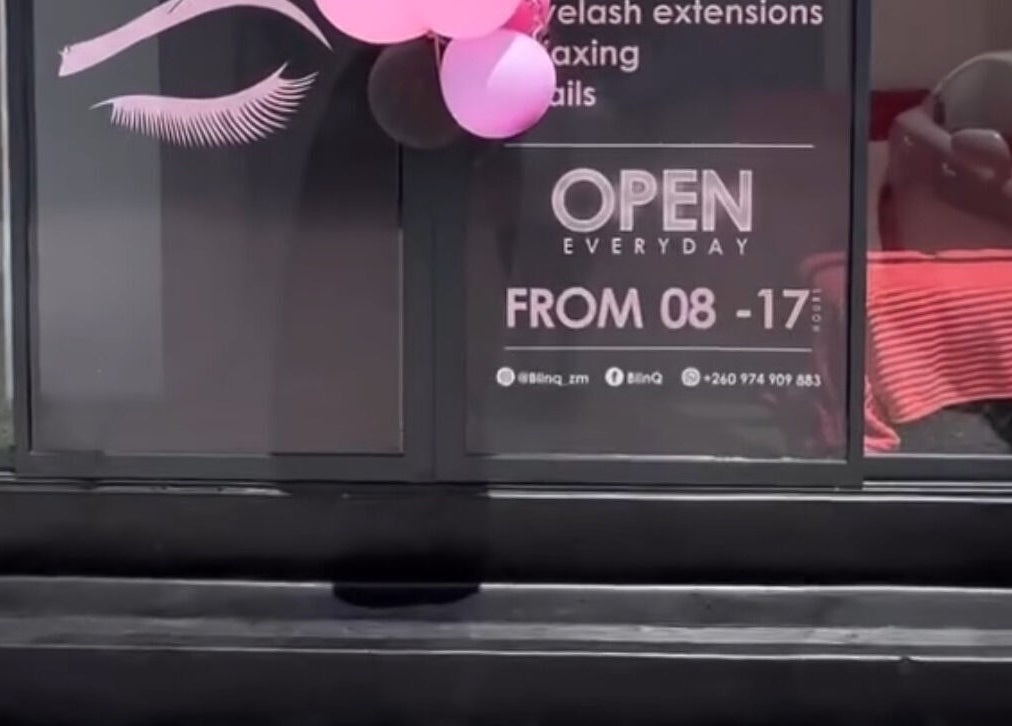 Front view of BLINQ EYELASH EXTENSIONS in Lusaka, Lusaka Province, ZM, showcasing business hours and services.