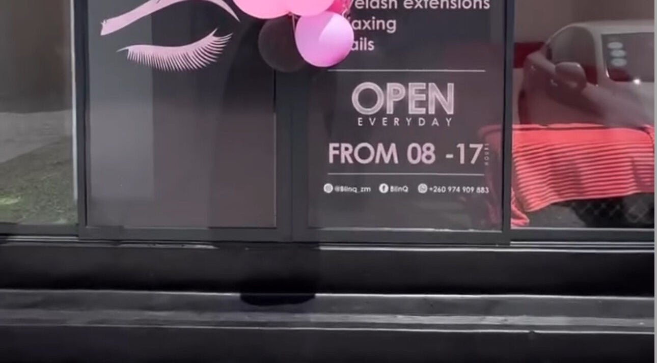 Front view of BLINQ EYELASH EXTENSIONS in Lusaka, Lusaka Province, ZM, showcasing business hours and services.