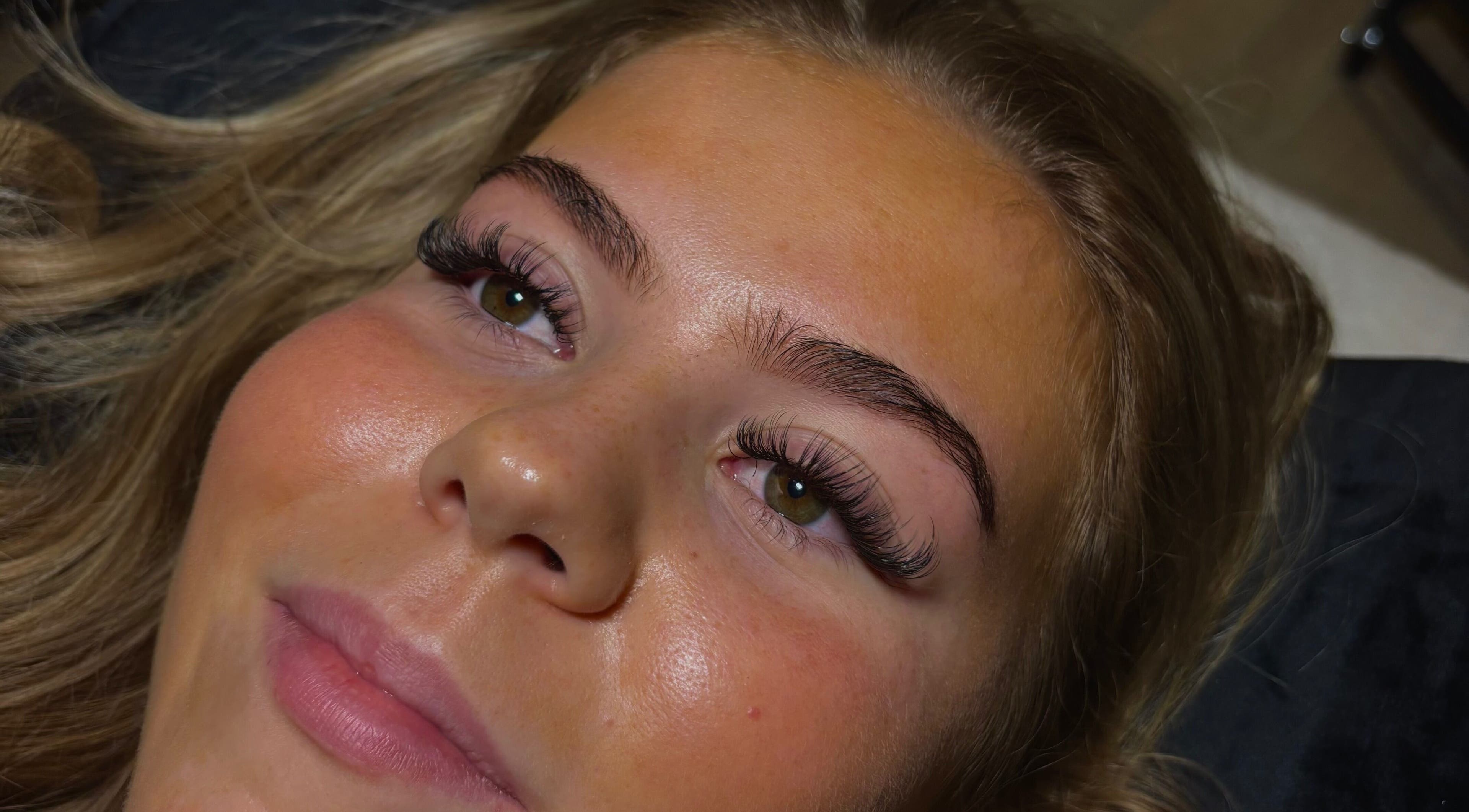 Close-up of detailed eyelash extensions at Lashes by Pheb, Hinckley, England, GB.