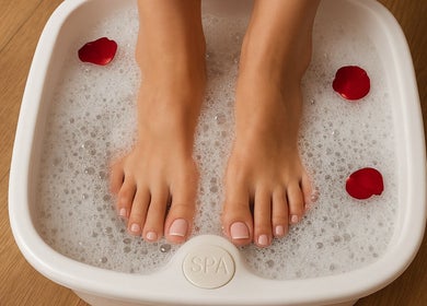 Relaxing foot soak with rose petals at Luxury Nail Lounge Waldorf, Waldorf, Maryland, US.