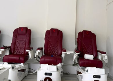 Stylish red pedicure chairs at 3/285 Bay st, Port Melbourne Vic 3027, Melbourne, Victoria, AU spa.