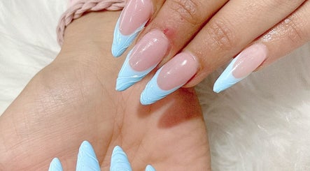 Elegant light blue and pink stiletto nails at 3/285 Bay St, Port Melbourne Vic 3027, Melbourne, Victoria, AU.