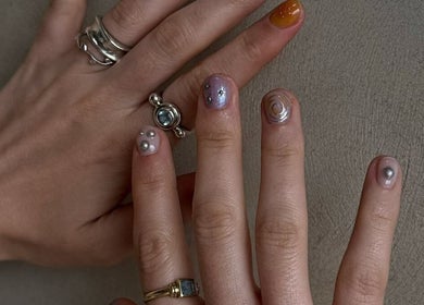 Stylish nail art with gems at Mier Nails Salon, Bali, Bali, ID.