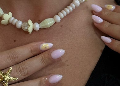 Delicate nail art design with orchid theme at Mier Nails Salon, Bali, Bali, ID.