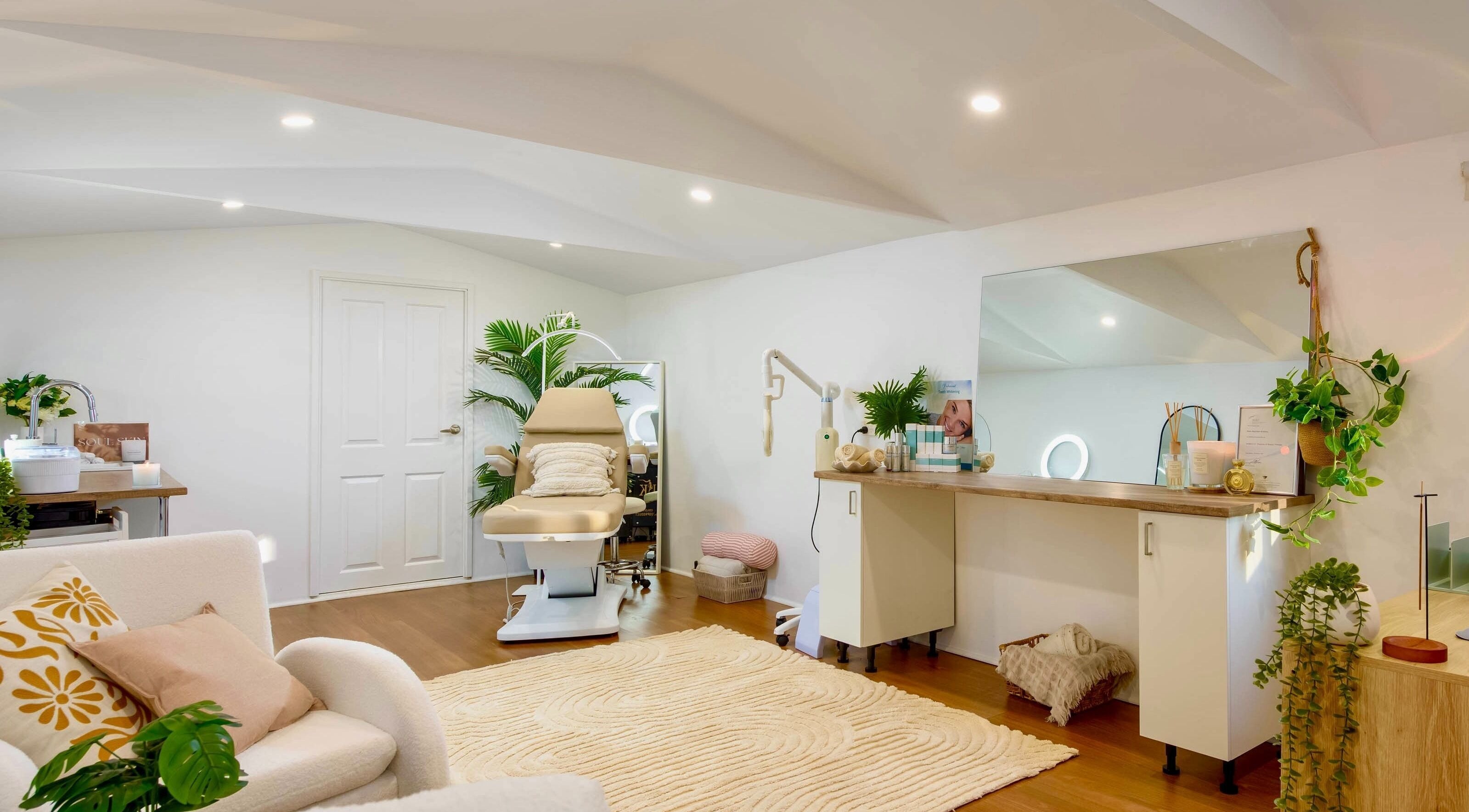 Luxurious treatment room at Soul Skin Studios, Parkerville, Western Australia, AU, featuring serene decor.