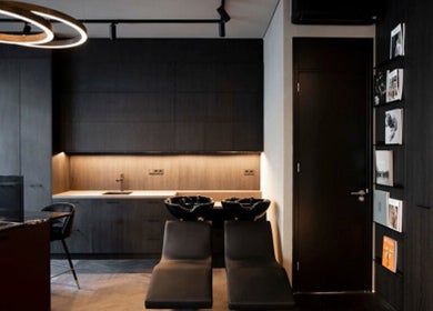 Modern salon wash station and decor at Hairsalon Coup D'état, Amsterdam, NL.