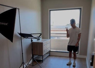 Light-filled room at Drip Hq in Garden Grove, California, featuring professional studio lighting and modern decor.