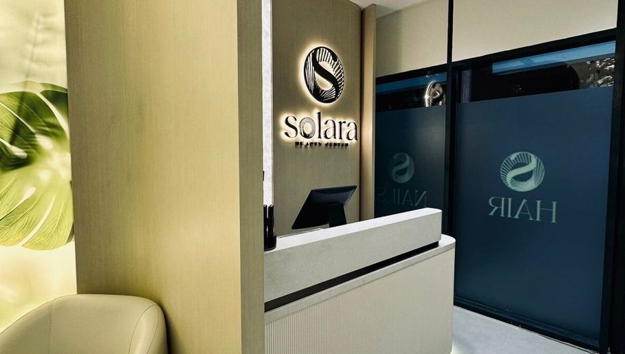 Elegant reception area at Solara Beauty Salon, Dubai, Dubai, AE, featuring a modern design and welcoming atmosphere.
