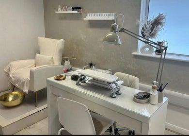 Elegant nail station at Haus of Whites, Hilton, England, GB, showcasing a serene and luxurious spa ambiance.