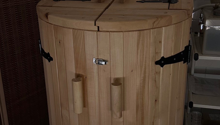 Wooden sauna barrel at Beauty House SPA in County Galway, Galway, IE for rejuvenating wellness treatments.