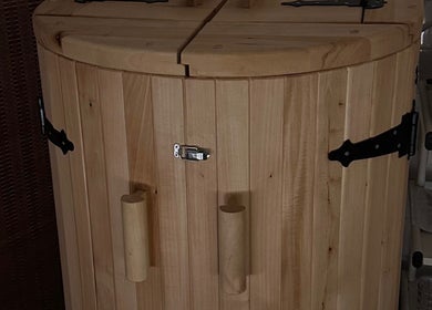 Wooden sauna barrel at Beauty House SPA in County Galway, Galway, IE for rejuvenating wellness treatments.