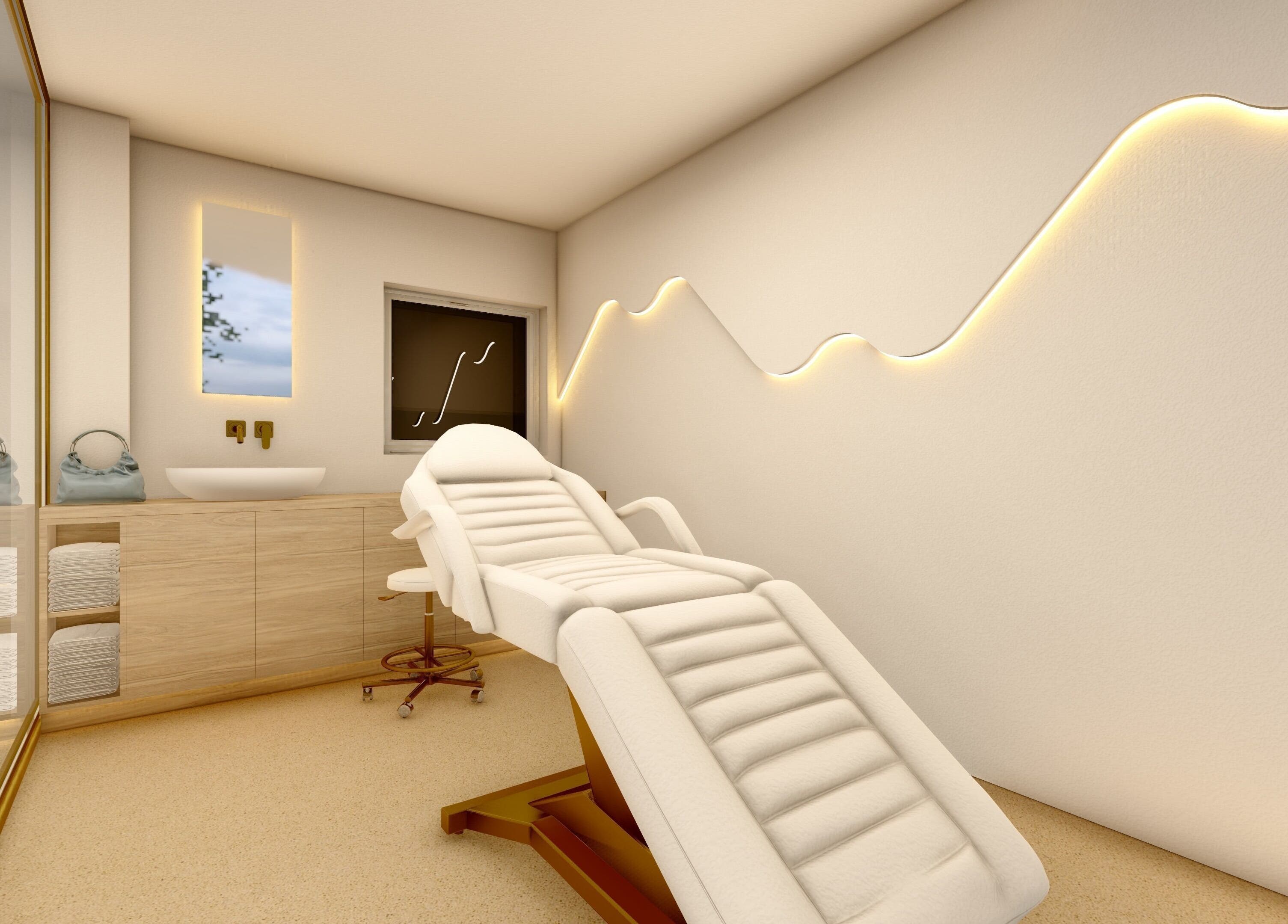 Λουξ καρέκλα αισθητικής στο Beautyworks Aesthetics, Άρτεμις, GR, σε minimal χώρο.