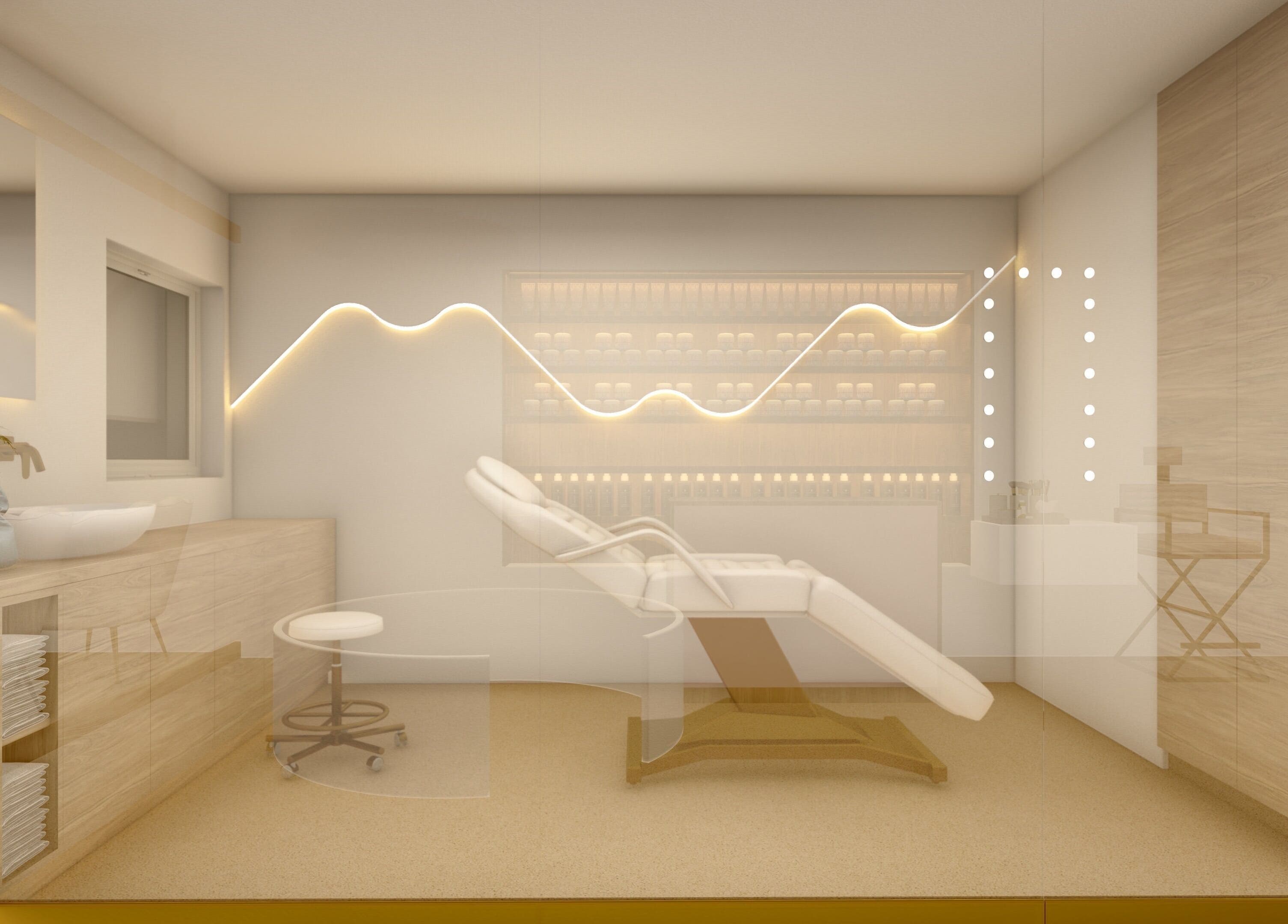 Κομψή αίθουσα θεραπείας στο Beautyworks Aesthetics, Άρτεμις, GR με minimal διακόσμηση και άνετο κάθισμα.