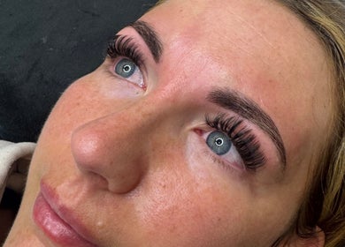 Close-up of enhanced eyelashes at LAnails & beauty, Linlithgow, Scotland, GB.