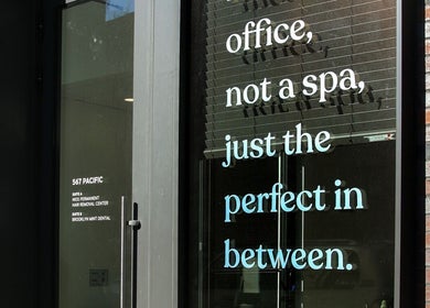 Glass door of Nios Spa Electrolysis Permanent Hair Removal Brooklyn at 567 Pacific, New York, New York, US.