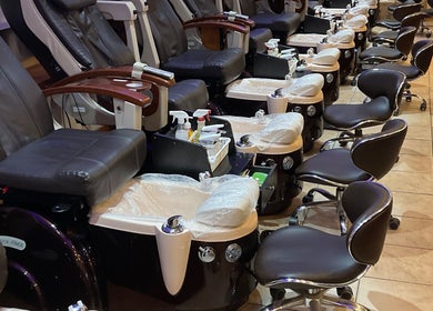 Luxurious pedicure chairs at Nail Place 4U, New York, New York, US offering premium nail services.