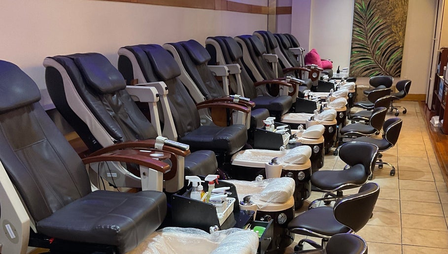 Luxurious pedicure chairs at Nail Place 4U, New York, New York, US, offering a relaxing spa experience.