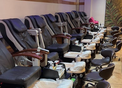 Luxurious pedicure chairs at Nail Place 4U, New York, New York, US, offering a relaxing spa experience.