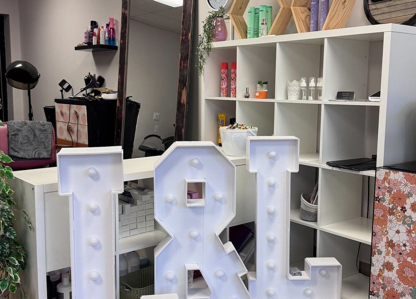 Modern salon interior at Lustre&Lush, Elkford, British Columbia, CA featuring stylish decor and salon equipment.