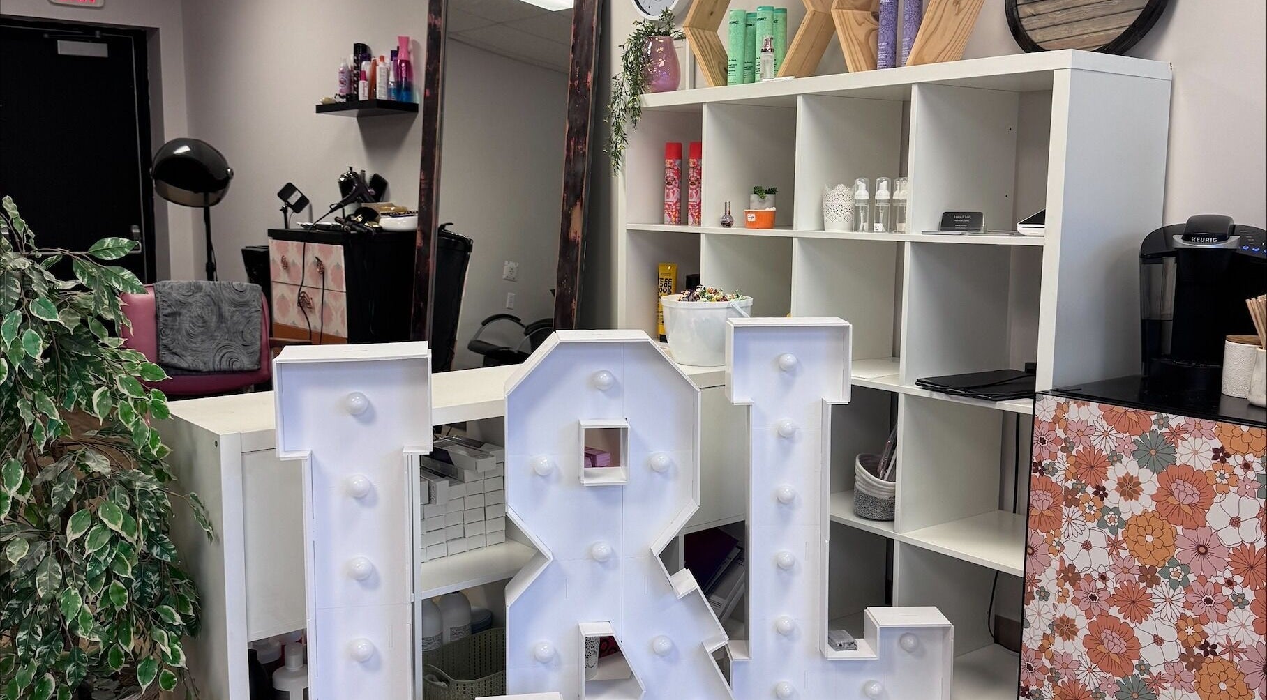 Modern salon interior at Lustre&Lush, Elkford, British Columbia, CA featuring stylish decor and salon equipment.