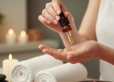 Aromatherapy oil in hand at esha massage for women, Bengaluru, Karnataka, IN.