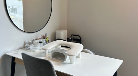 Nail station at Gym Bunny Nails, Auckland, Auckland, NZ featuring manicure tools and a stylish setup.