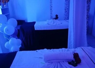 Relaxing setup at Massage Spa, Johannesburg, Gauteng, ZA, with ambient lighting and cozy massage beds.