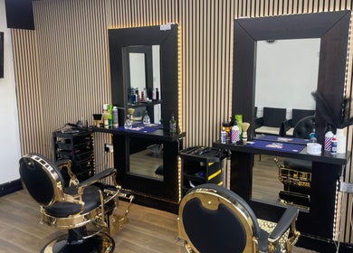 Rich and Beauty Lounge salon chairs and mirrors in Leeds, England, GB, showcasing modern elegance.