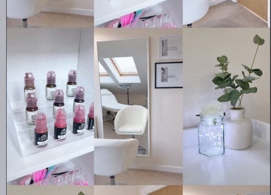 Stylish interior of EmpowerHer Beauty in Edinburgh, Scotland, GB featuring beauty products and seating area.