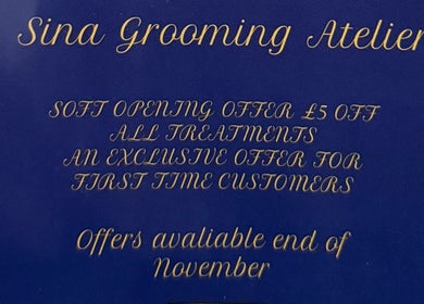 Sina Grooming Atelier in Winchester, England, GB offers £5 off all treatments for first-time customers in November.