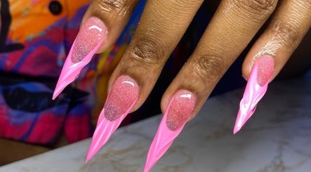 Glitter pink stiletto nails at Ccallicosmetics, Speightstown, Saint Peter, BB.