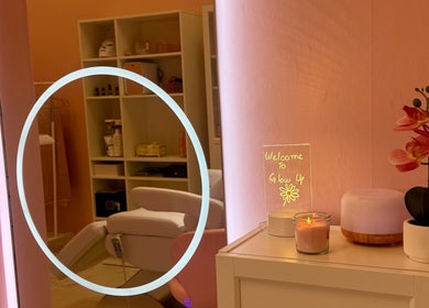 Inviting interior of Glow Up Beauty Studio, Dublin, County Dublin, IE, with relaxing decor and warm lighting.