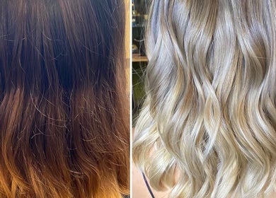 Before and after hair transformation at Abstract Khem | Stephanie White in San Diego, California, US.