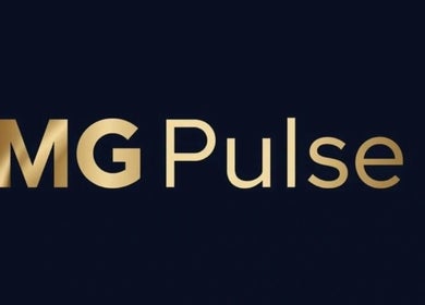 Лого на MG Pulse в златно на тъмен фон, Хасково, Хасково, BG.